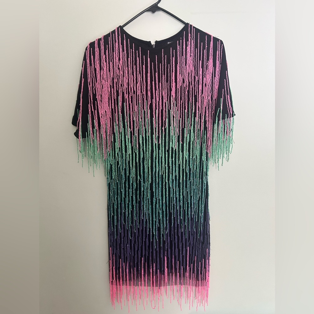 Nasty Gal Rainbow Tassel Beaded Shift Dress